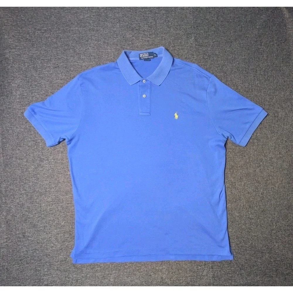 Polo Ralph Lauren Mens Polo Shirt Performance Blue Embroidered Yellow Pony Logo
